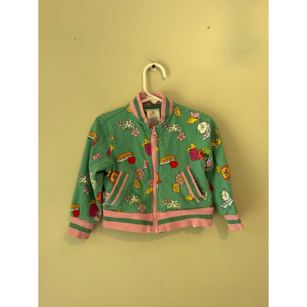 Disney Princess Icons Teal Green Pink Bomber Jacket Toddler Size 2 2T